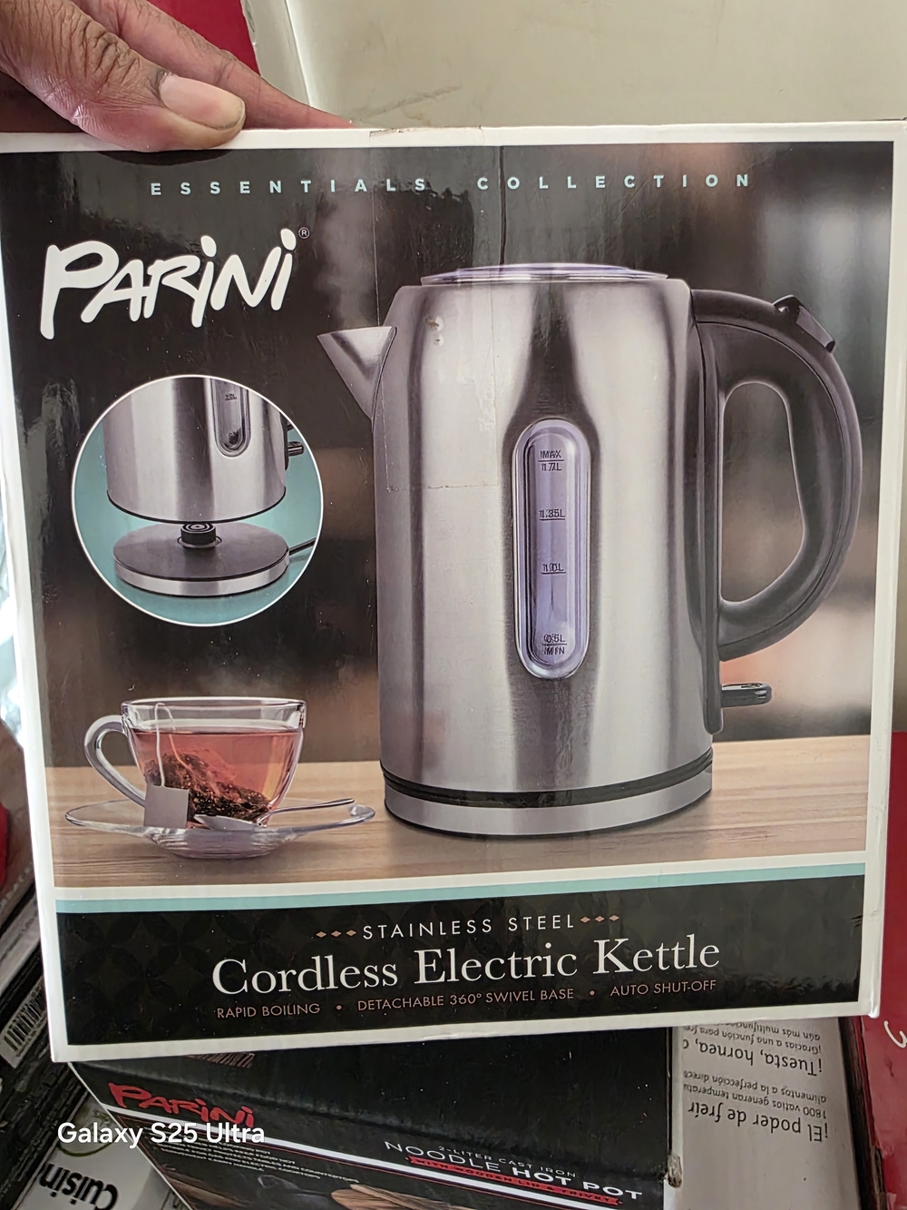 Parini Stainless Steel Cordless Electric Kettle - Silver & Black New Unopened
